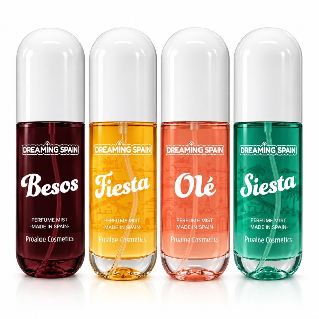 Dreaming Spain Pack Brumes Parfumées Corps 100ml avec Besos, Fiesta, Olé et Siesta, collection complète Made in Spain.