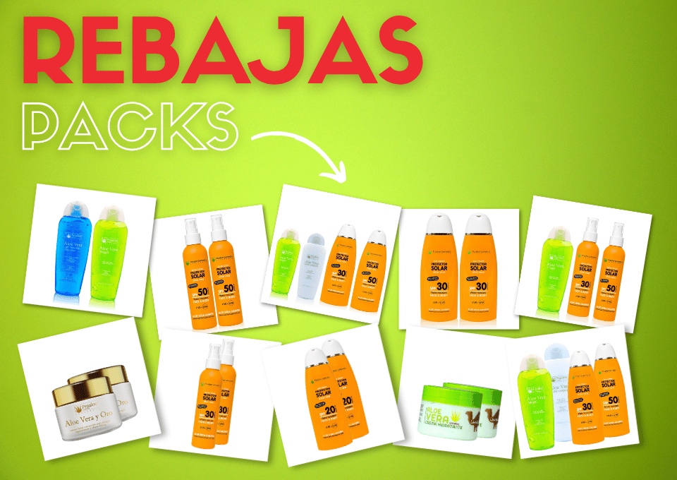 Rebajas en packs de Aloe Vera ProAloe Cosmetics. Ahorra en packs dúo, packs solares y packs de cuidado corporal con Aloe Vera natural.