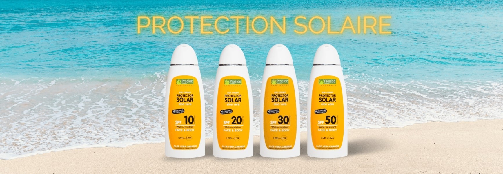 Crème solaire à l'aloe vera avec différents facteurs de protection solaire (SPF) et différentes tailles
