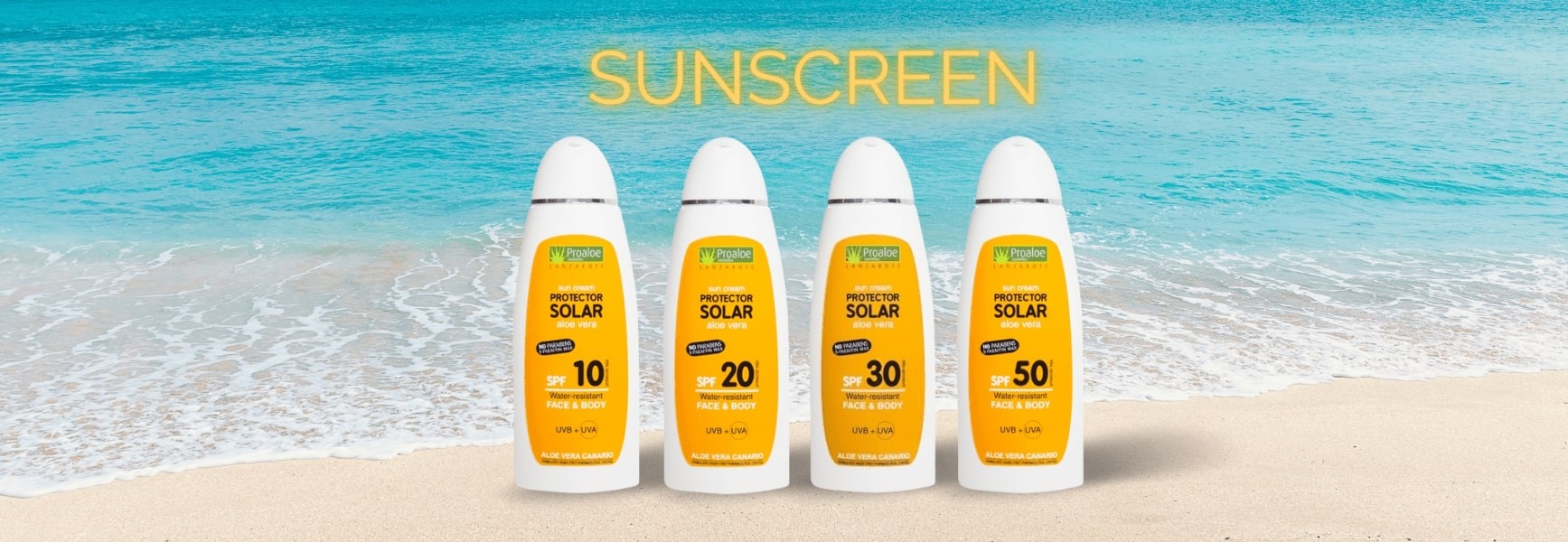 Aloe Vera Sunscreen with different sun protection factors (SPF) and sizes